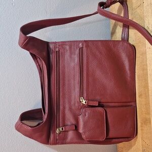 JP Ourse & Cie Red Berry Pebble Leather Travel Crossbody Bag Purse Hidden Wallet